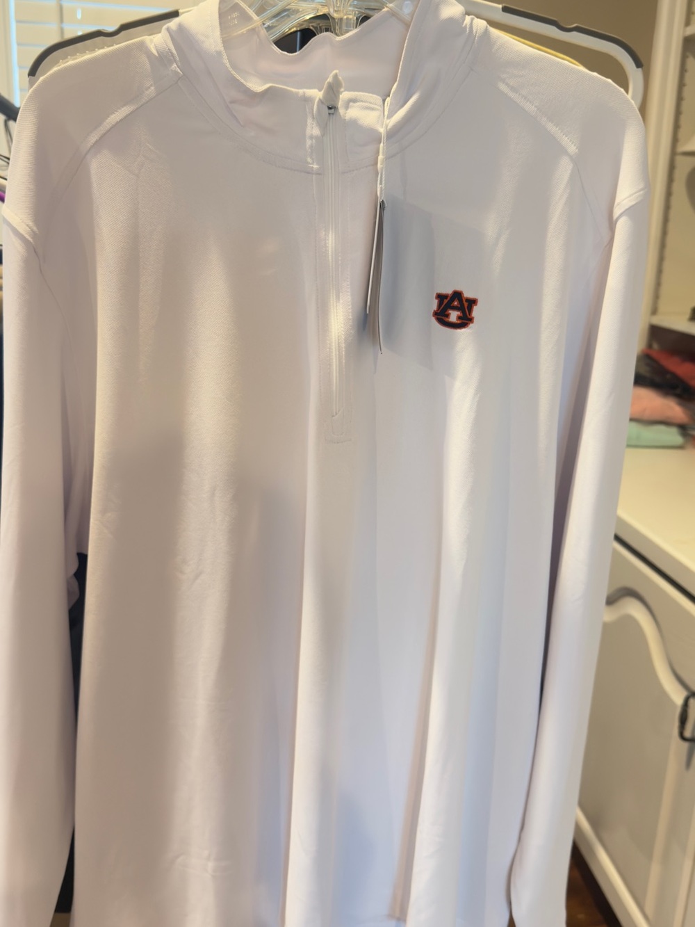 Cutter & Buck White Quarter-Zip Pullover with Orange and Navy Auburn Logo